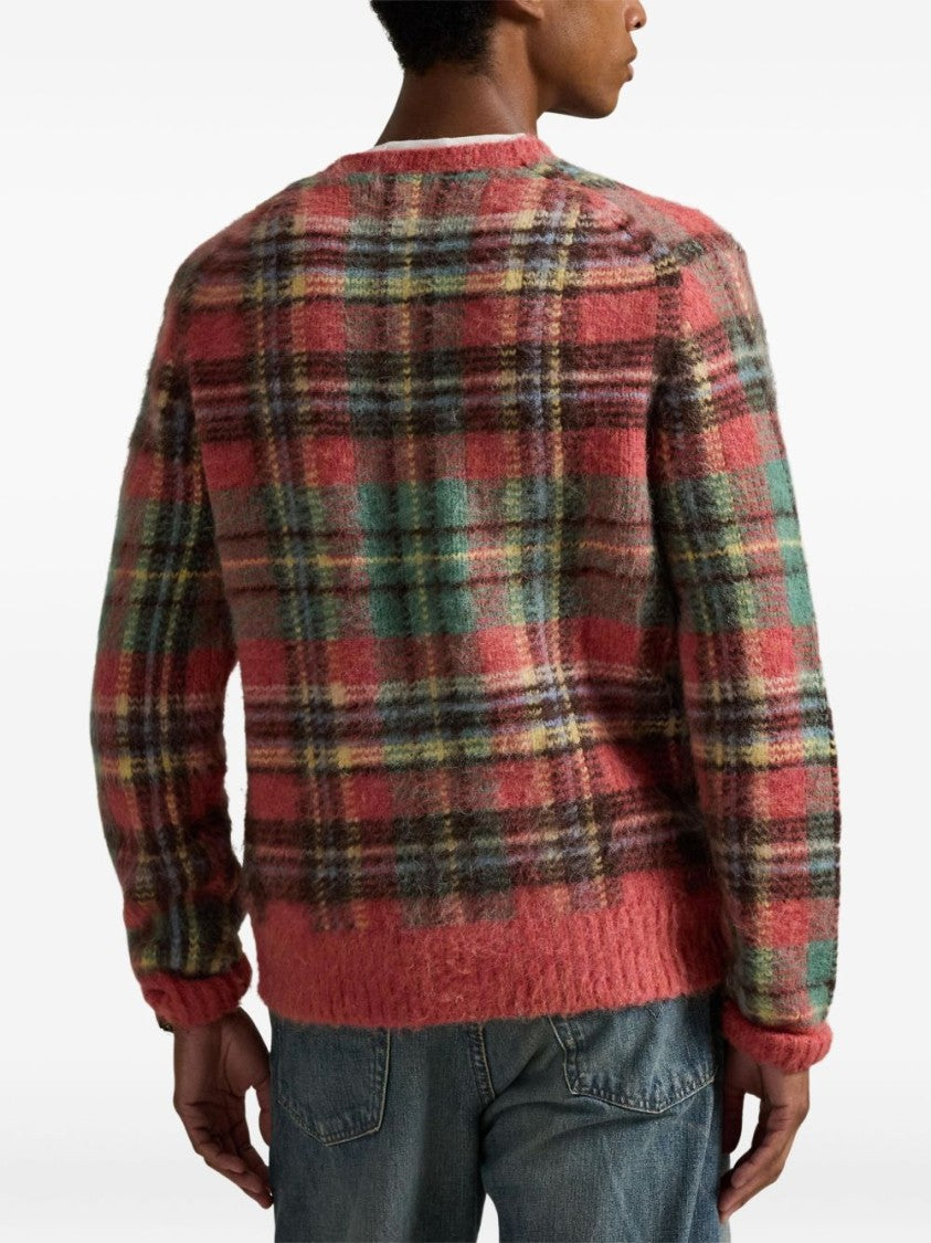 Polo Ralph Lauren Plaid Crew Neck Knit Sweater In Red