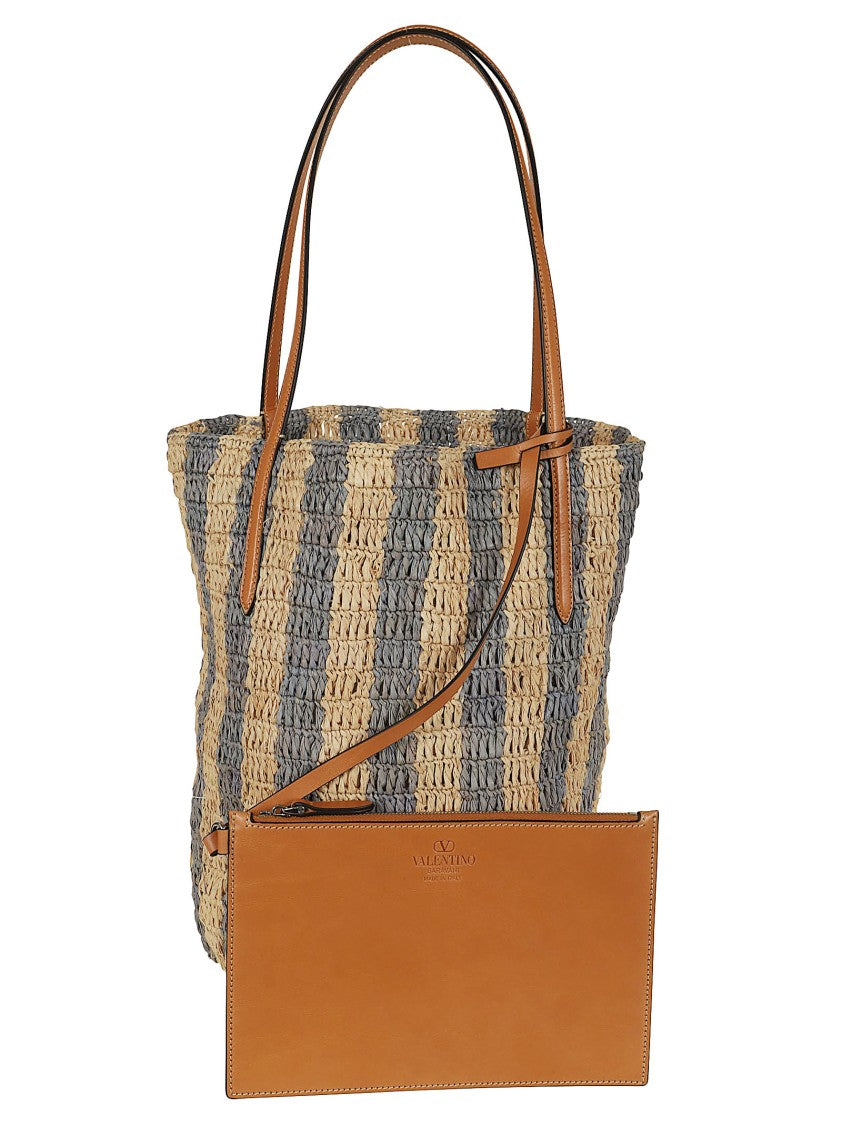Valentino Garavani Hand-Woven Raffia Tote Bag With Vlogo Signature