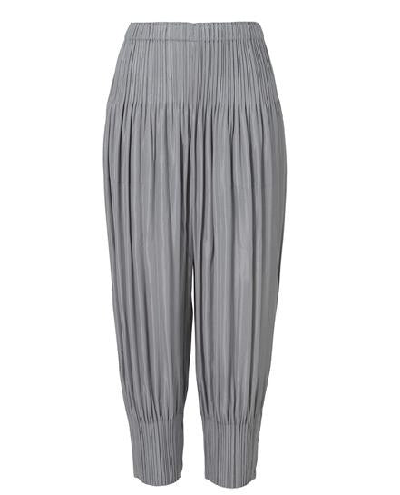 Pleats Please Cropped Grey Pleated Training Pants With Fitted Cuffs