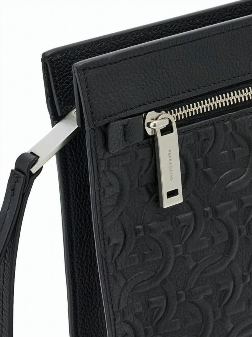 Salvatore Ferragamo Rectangular Calf Leather Clutch With Embossed Surface
