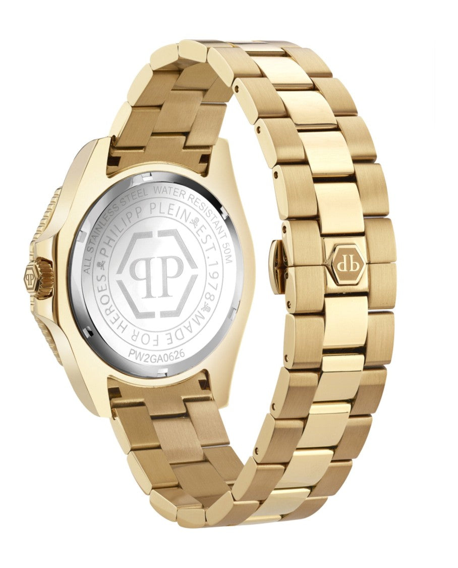 Philipp Plein Aquastorm 44Mm Yellow Gold Bracelet Watch With Guilloche Dial