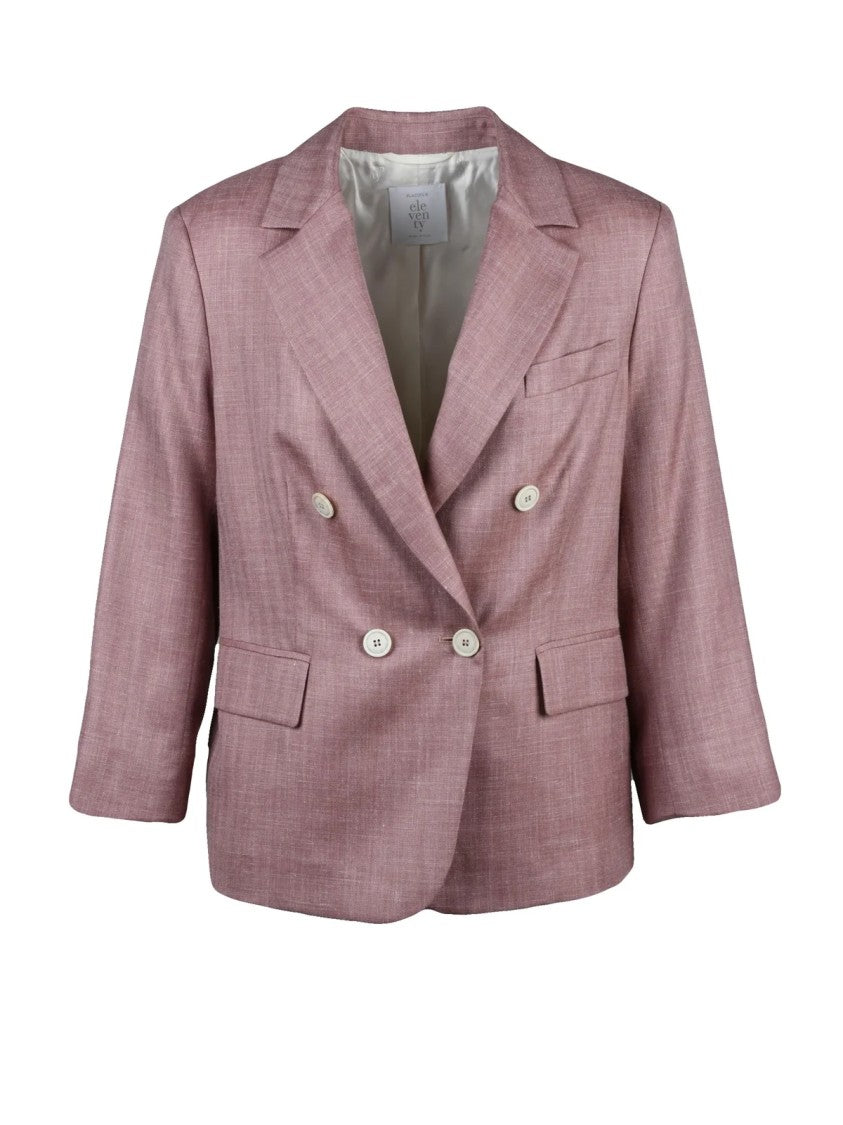 Eleventy Pink Double-Breasted Wool Silk Jacket