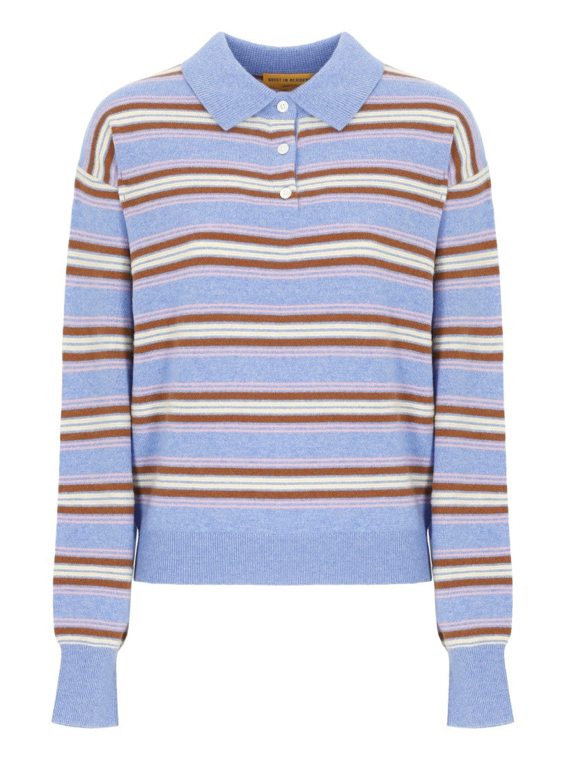 Guest In Residence Light Blue Striped Cashmere Polo Shirt