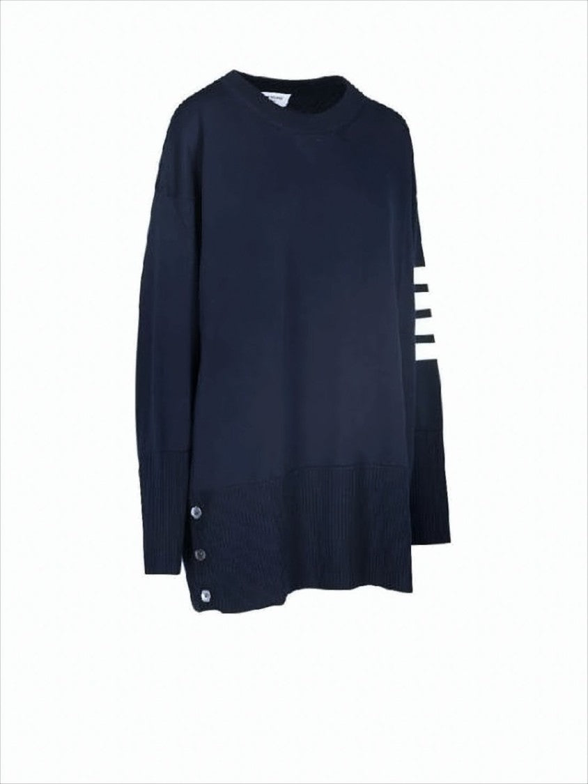 Thom Browne Relaxed Fit Wool Sweater With Striped Sleeve And Button Accents