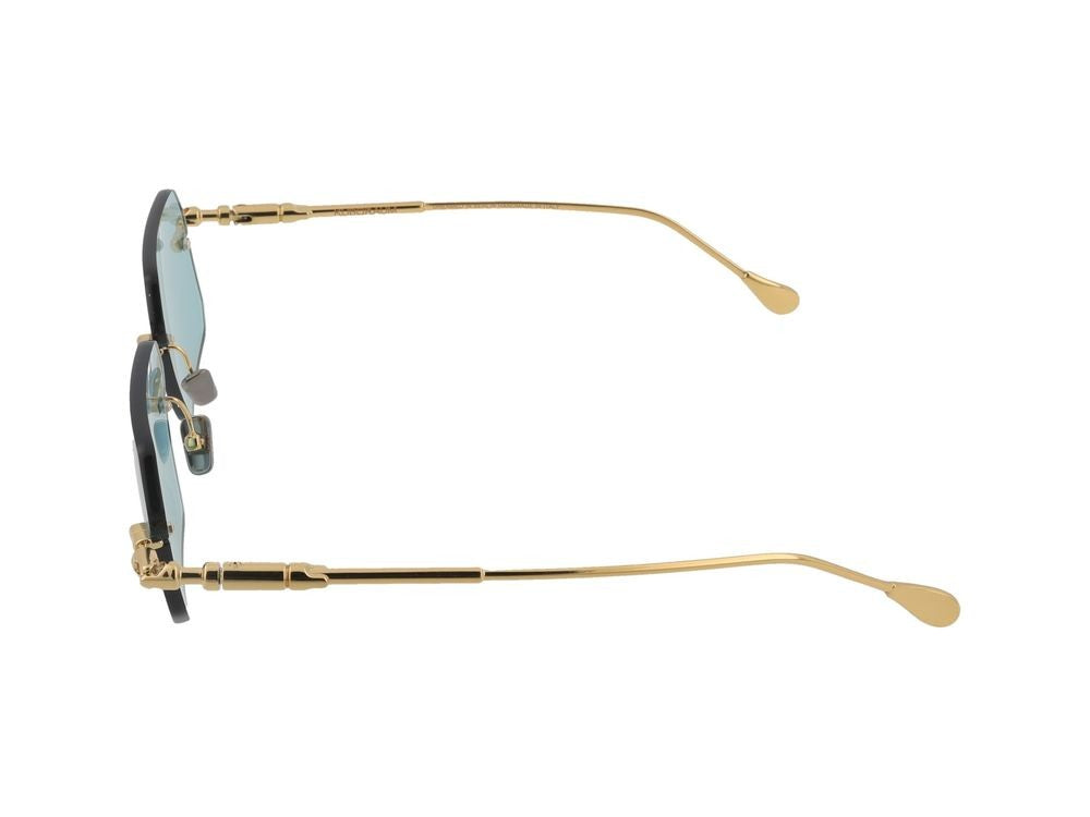 Kuboraum Gold-Toned Titanium Frame Blue Lens Rimless Sunglasses