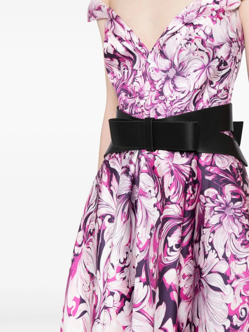 Saiid Kobeisy Mikado Printed Dress With Off-Shoulder Sleeves