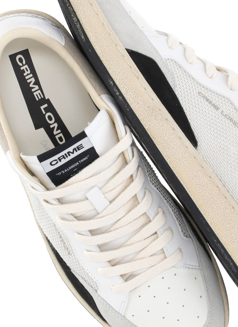 Crime London White Chelsea Used Effect Leather Sneakers