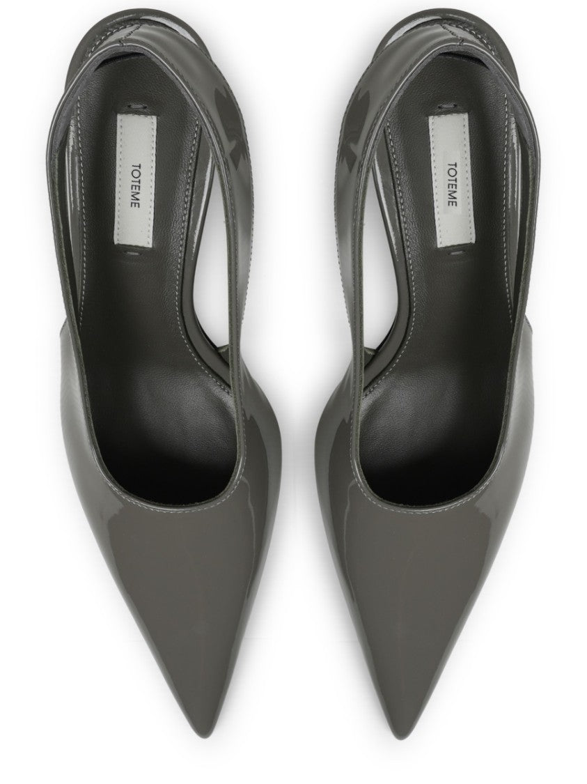 Totême Pointed-Toe Glossy Leather Slingback Pumps