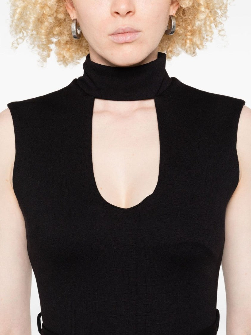 Liu Jo Sleeveless Black Midi Dress With Keyhole Cutout