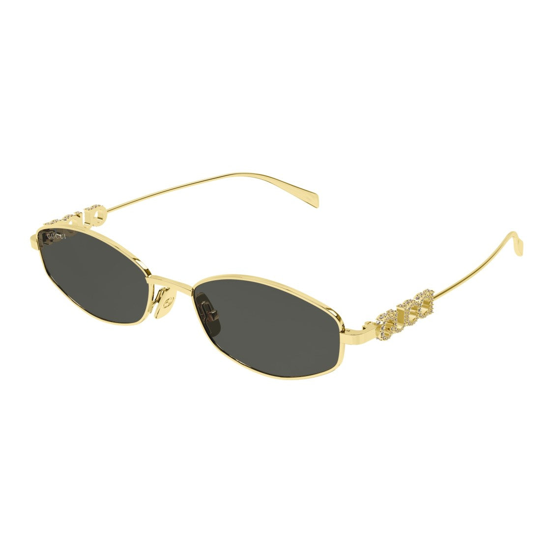 Gucci Thin Gold Metal Frame Sunglasses With Rhinestone Detail