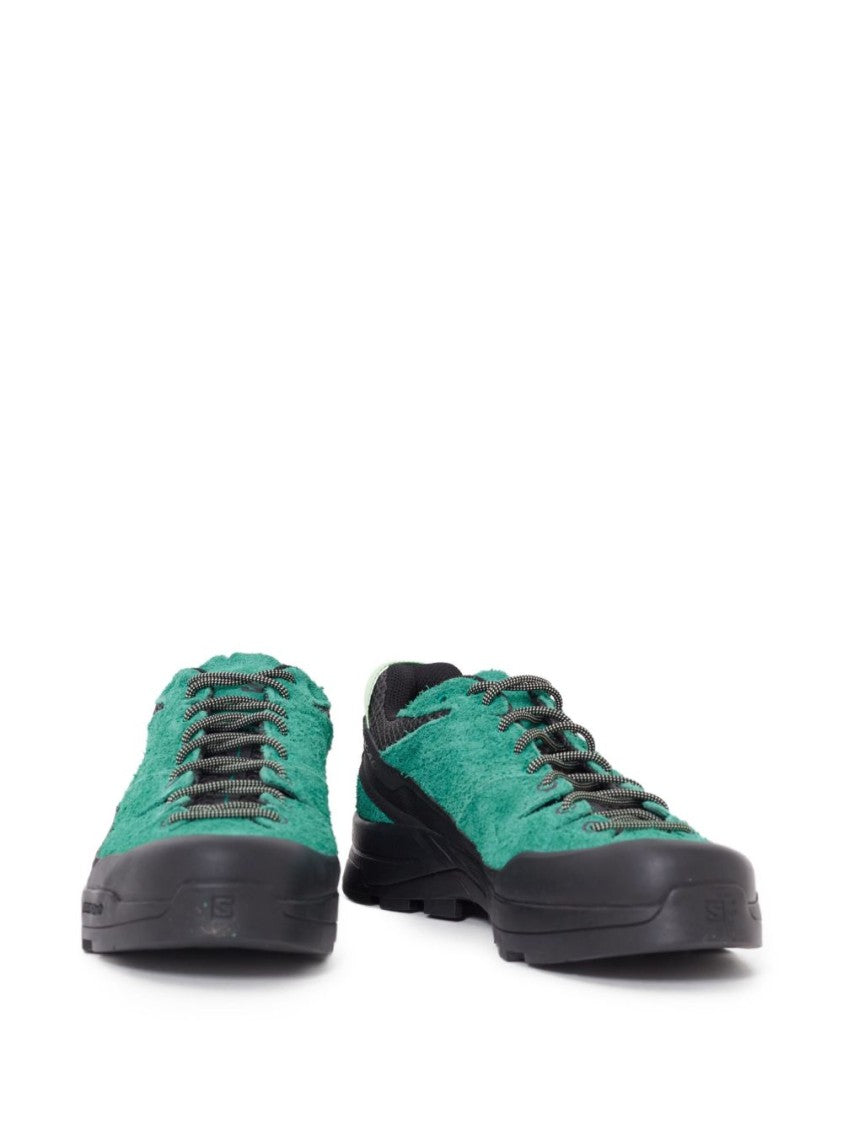 Salomon Textured Green Suede Sneakers With Lace-Up Design