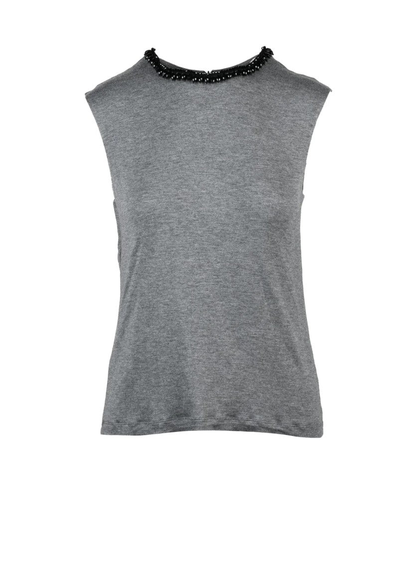 Douuod Grey Viscose-Blend Stretch Tank Top