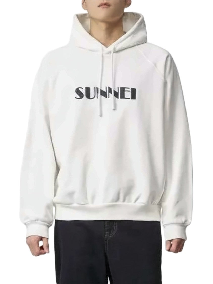 Sunnei Relaxed Fit White Hoodie With Drawstring And Graphic Logo