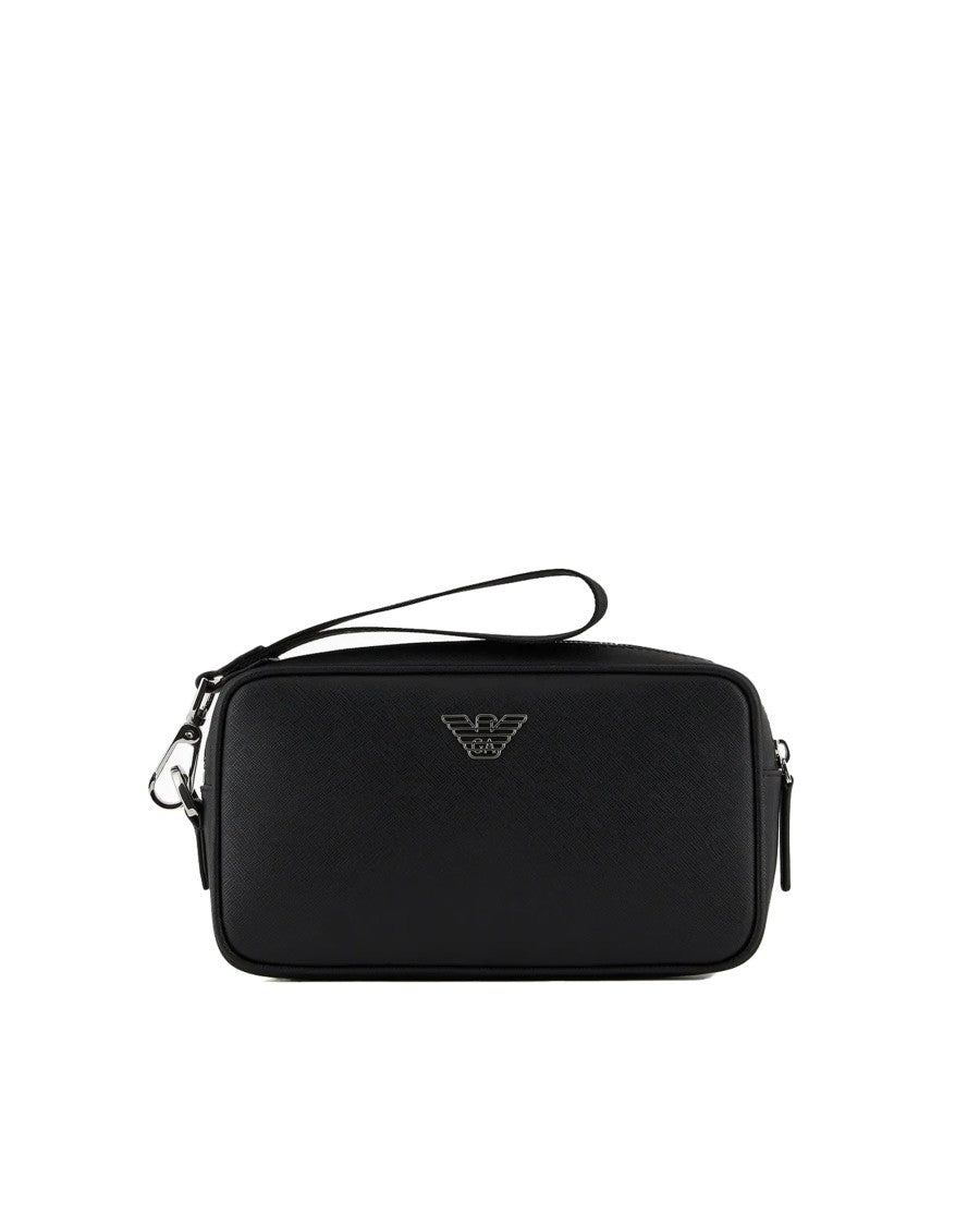Emporio Armani Black Regenerated Saffiano Leather Beauty Case