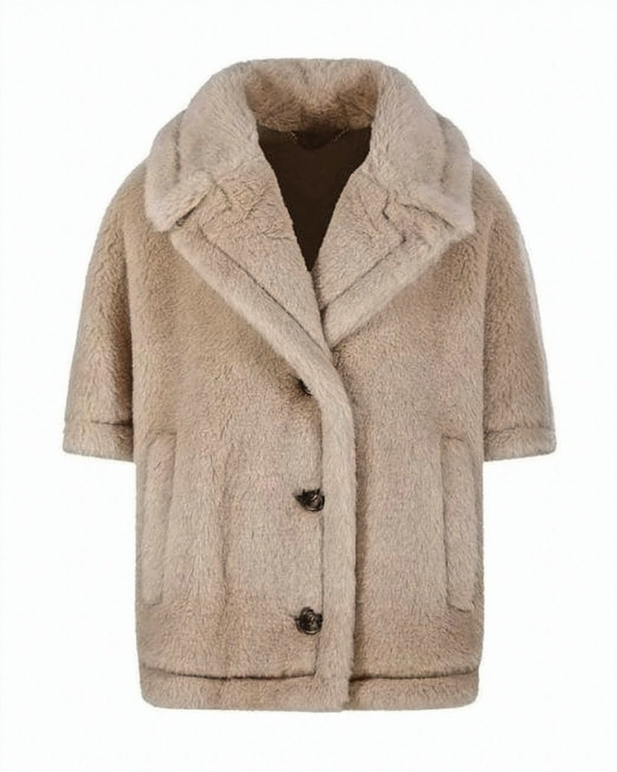 Max Mara Short Plush Coat With Wide Lapel And Double-Button Closure