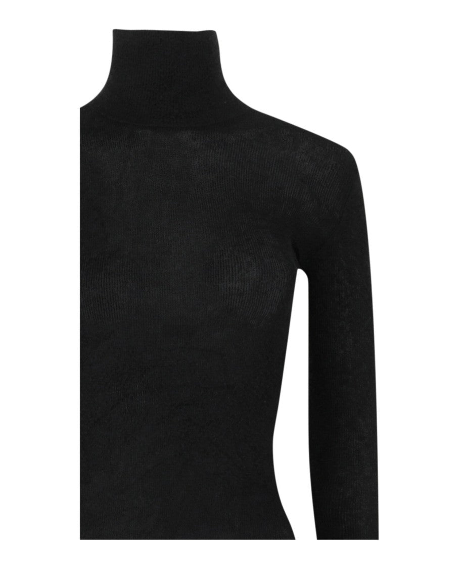Balenciaga Fitted Maxi Godet Dress With Turtleneck And Pilling Accents