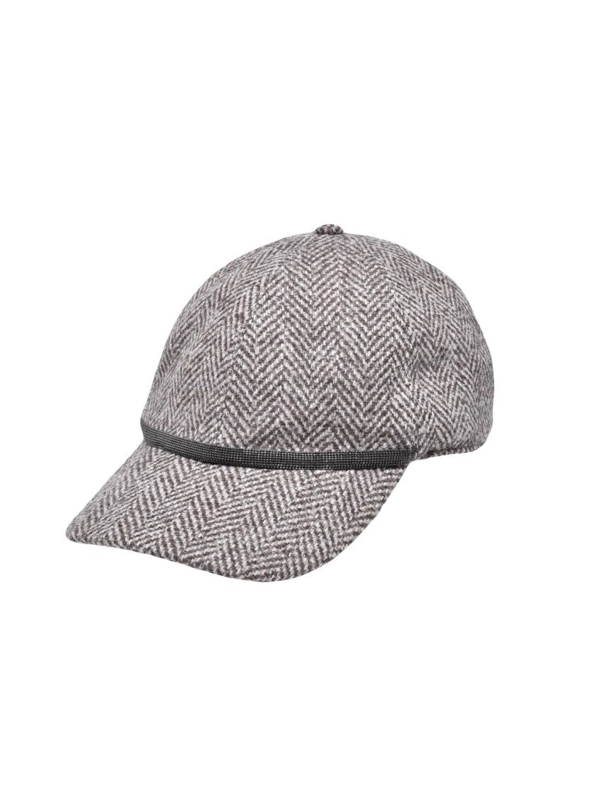Brunello Cucinelli Beige Wool-Blend Herringbone Hat