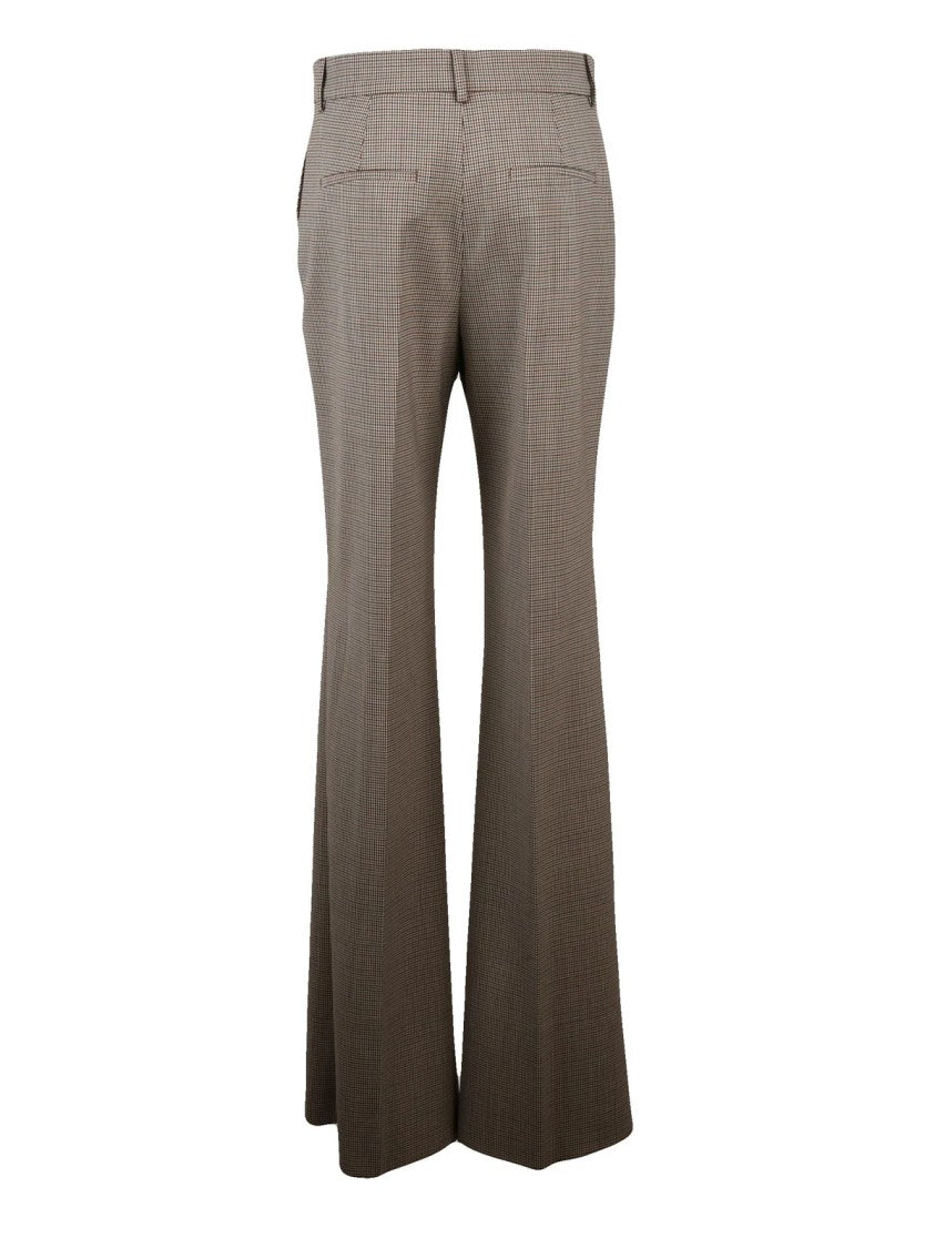 Sportmax Beige Virgin Wool Stretch Trousers With Subtle Checkered Pattern