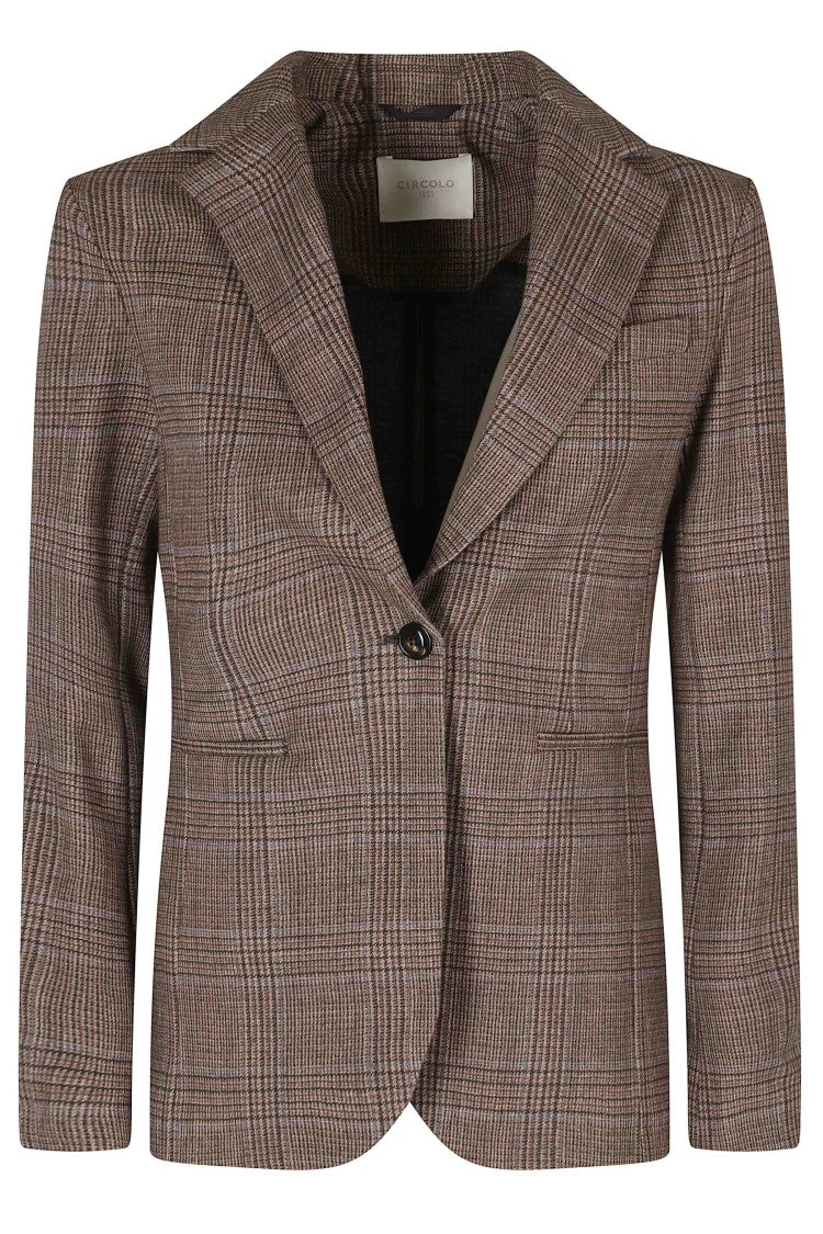 Circolo 1901 Beige Checkered Single-Breasted Slim-Fit Jacket