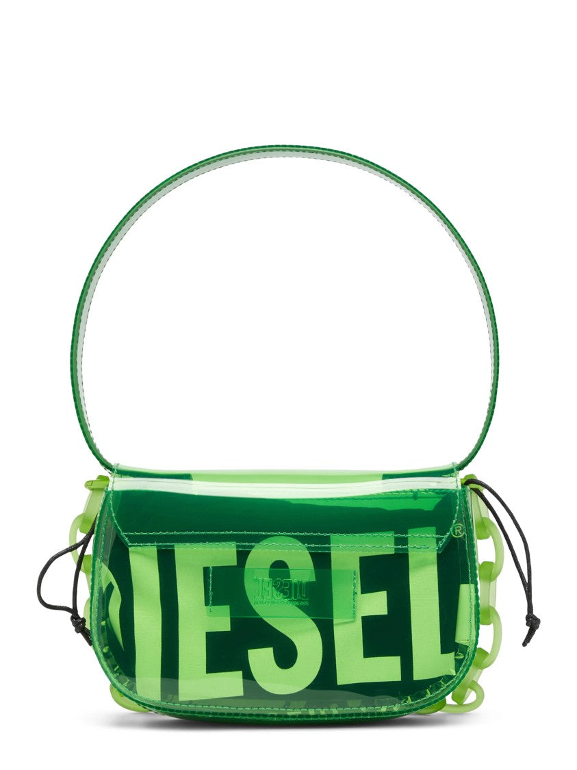 Diesel Transparent Green Handbag With Bold Logo Print