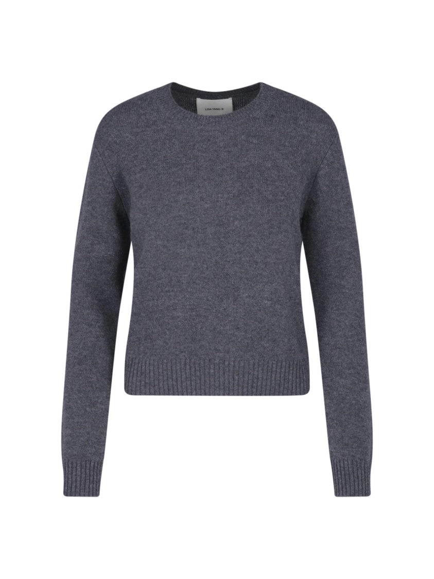 Lisa Yang Cropped Crew Neck Ribbed Knit Sweater