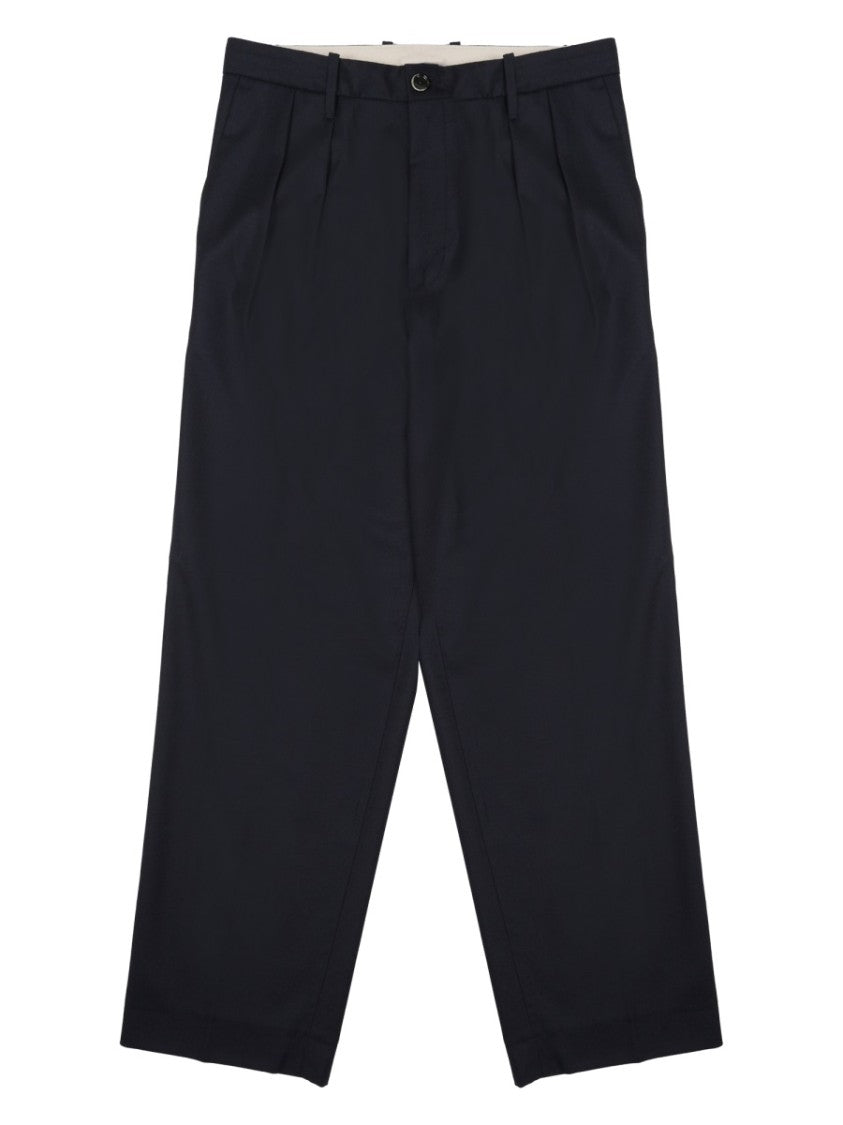 Nine In The Morning Neutrals Kai Pleated Wool Wide-Leg Pants