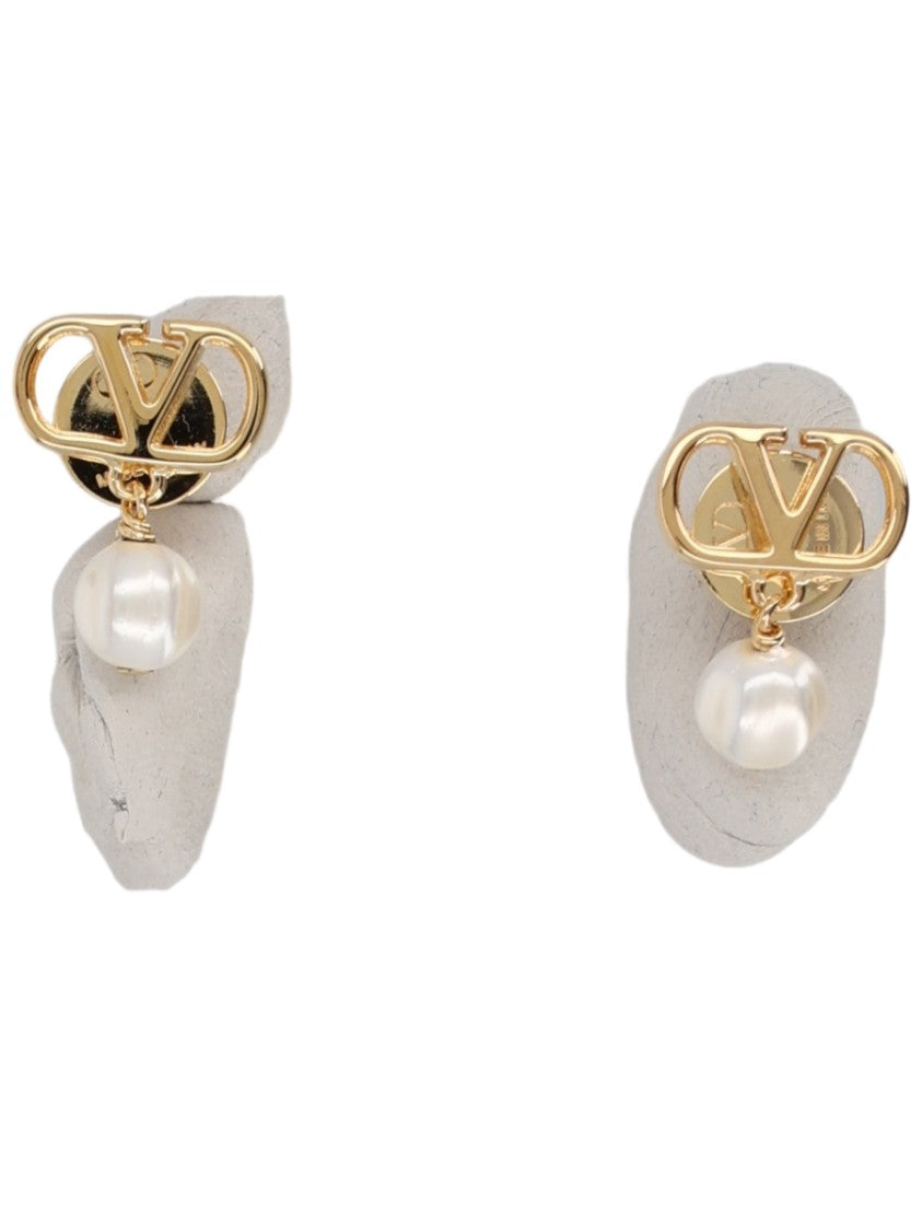 Valentino Garavani Vlogo Signature Gold-Tone Pearl Brass Earrings