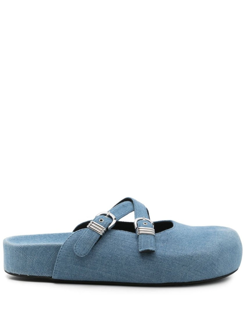 Vic Matié Indigo Blue Cut-Out Buckle Flat Sandals