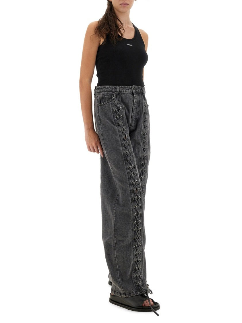 Rotate Birger Christensen Wide-Leg Pants With Lace-Up Detailing In Organic Cotton