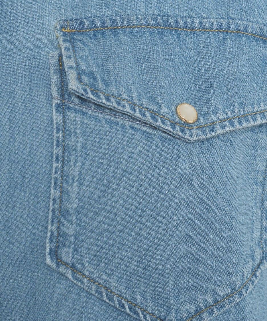 Liu Jo Kent Collar Denim Shirt With Rhinestone Applications