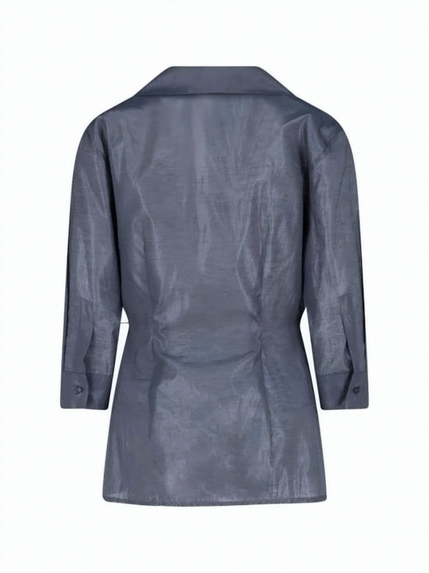 Paloma Wool Wrap-Style Blue Shirt With Subtle Sheen And Classic Collar