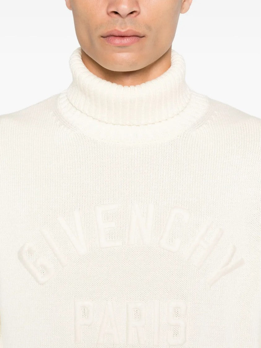 Givenchy Off-White Ribbed Knit Embossed Turtleneck Sweater