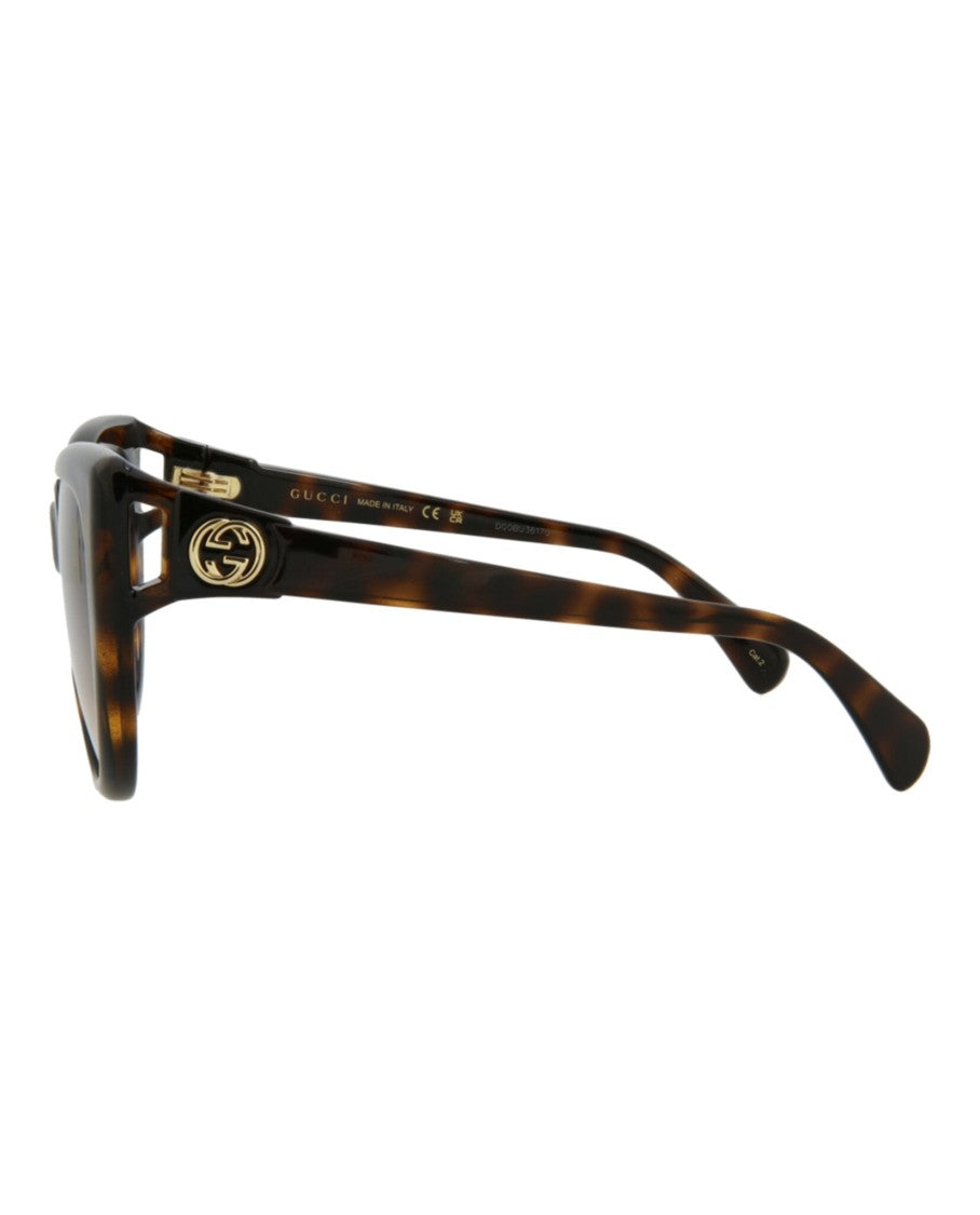 Gucci Glossy Tortoiseshell Cat Eye-Frame Sunglasses With Gold Emblem