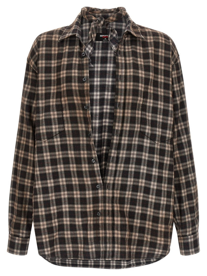Dsquared2 All-Over Check Patterned Cotton Shirt With Removable Bandana