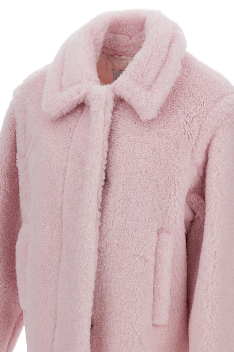 Max Mara Cropped Pink Fur Coat With Pointed Collar