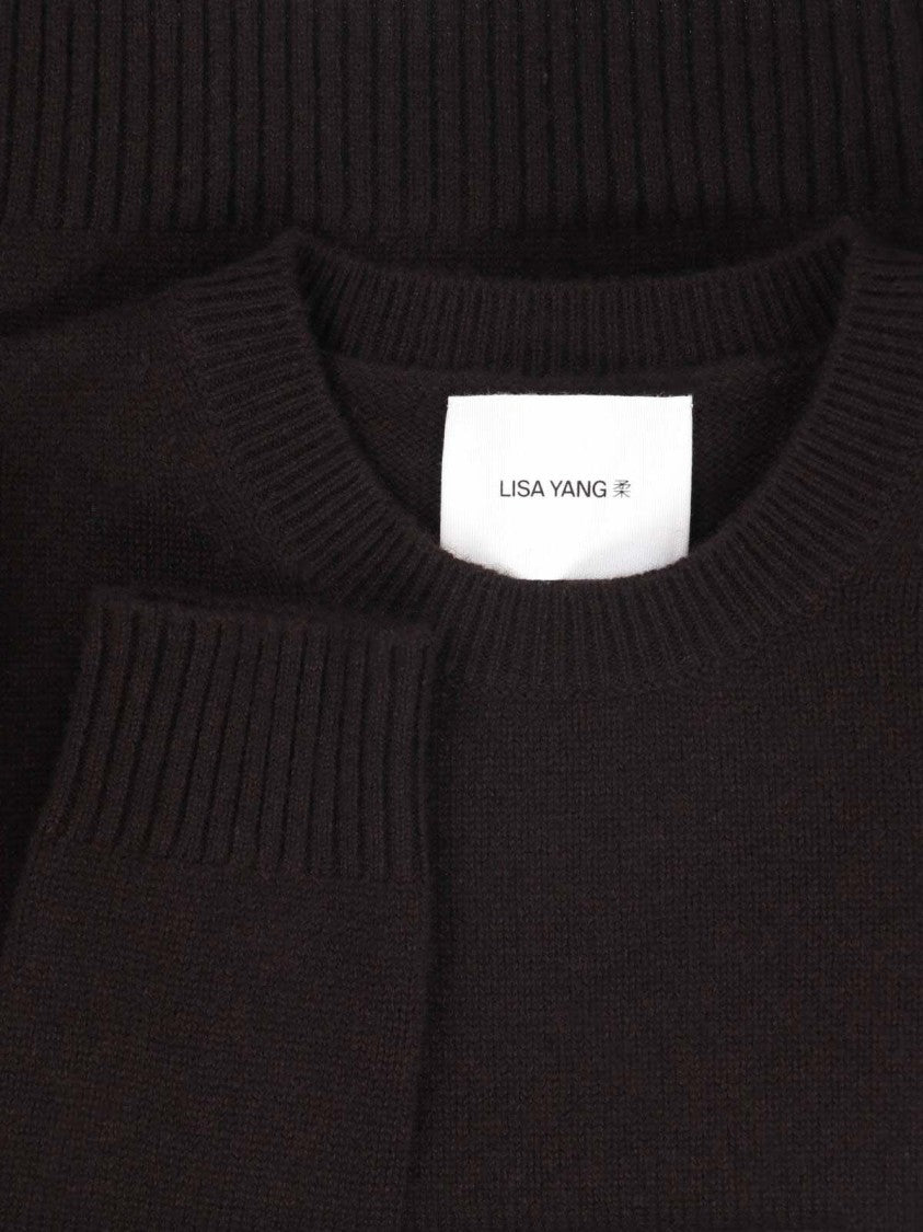Lisa Yang Black Cropped Crew Neck Ribbed Knit Sweater