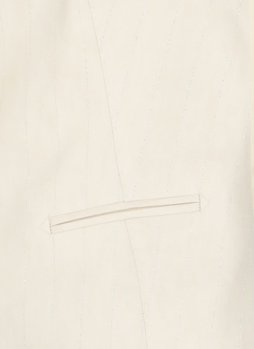 Tagliatore Ivory Cotton-Linen Gilet With V-Neck Design And Button Fastening