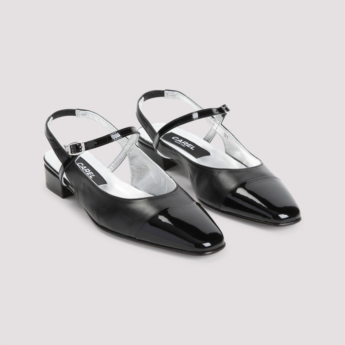 Carel Paris Black Leather And Patent Leather Slippers