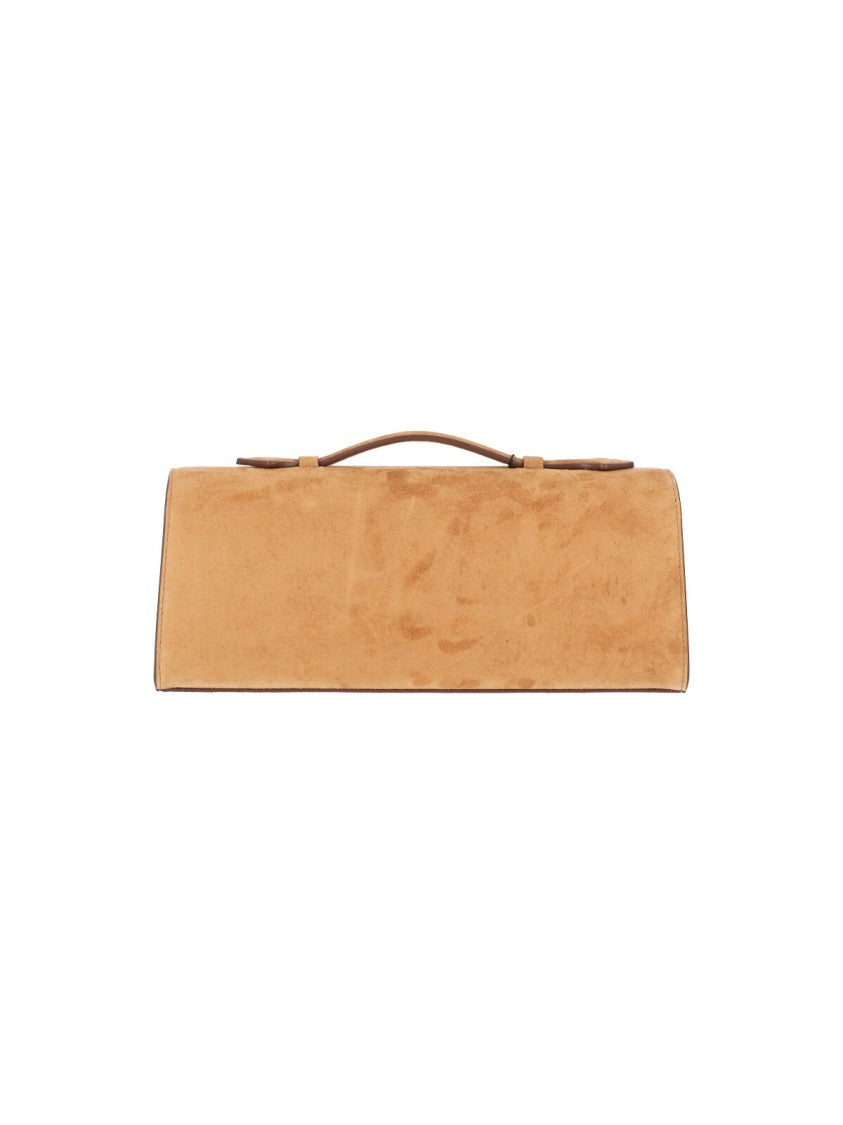 Savette Brown Symmetry Slim Suede Clutch