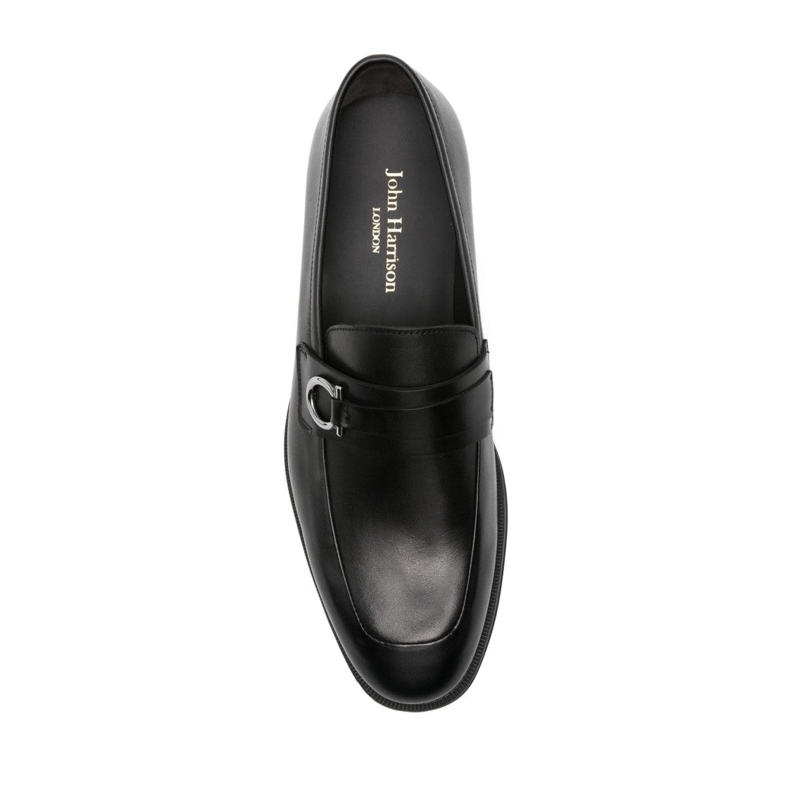 John Harrison Black Leather Metallic Buckle Loafers