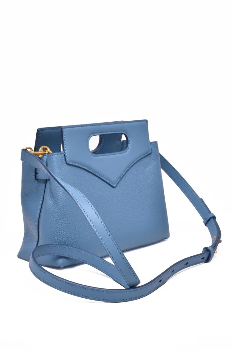 Mcm Light Blue Structured Leather Detachable Strap Shoulder Bag