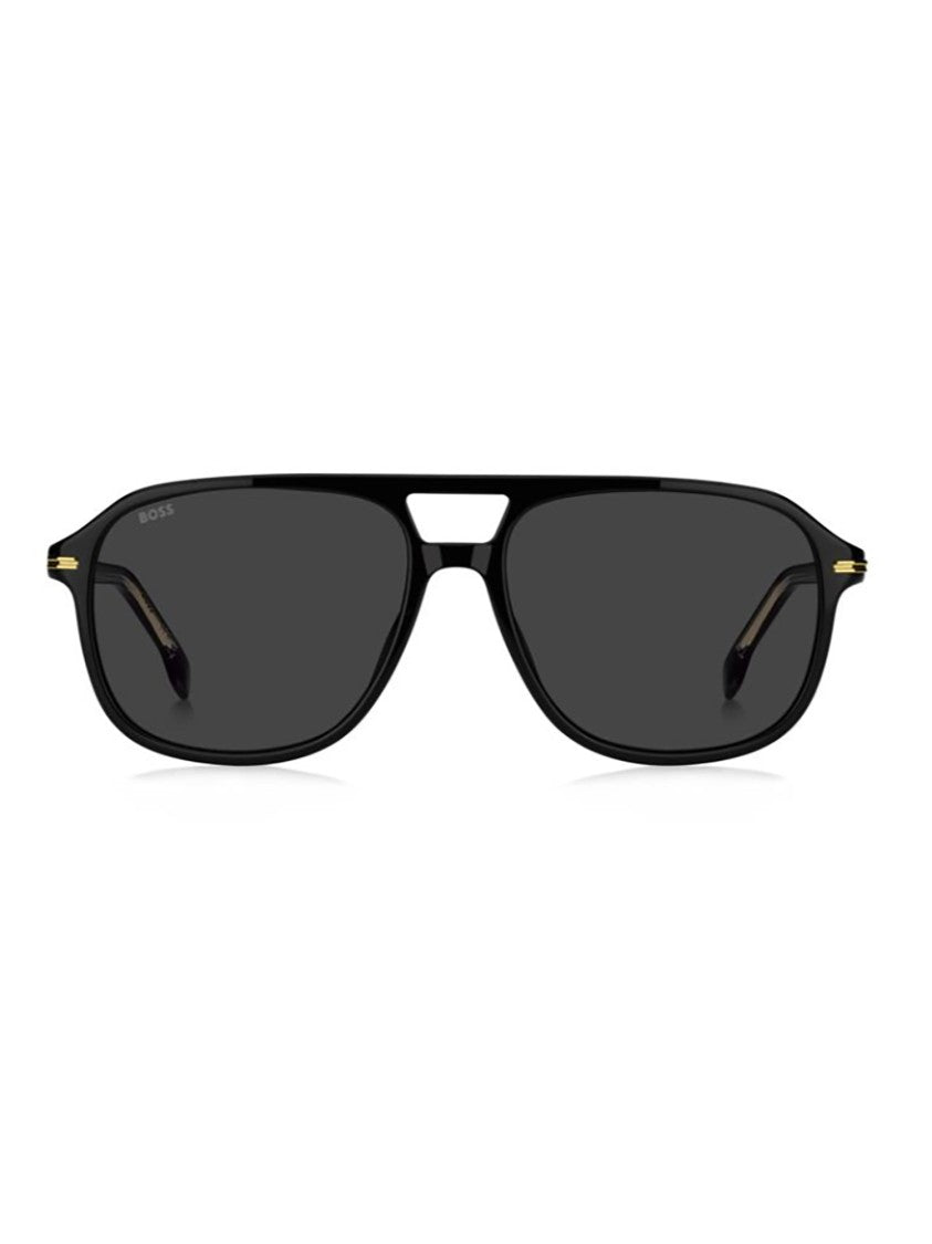 Hugo Boss Black Horn Sunglasses With Gold Accents And International Fit