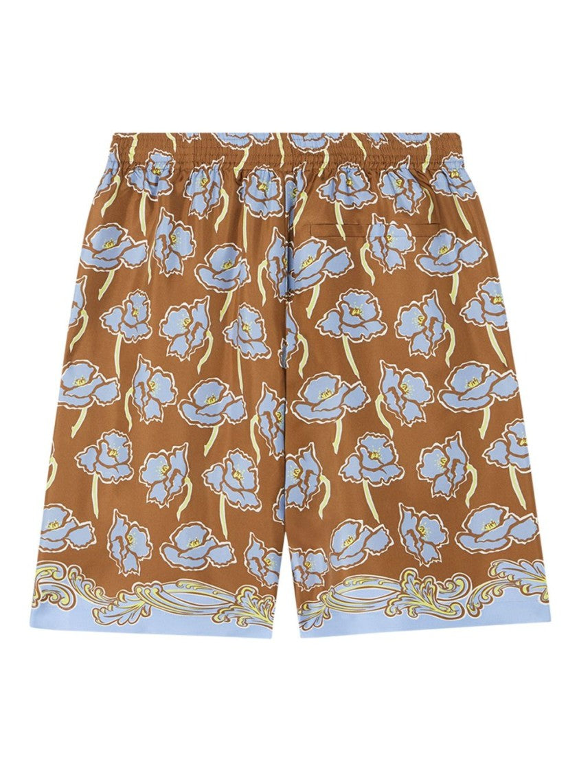 Versace Tobacco Brown Front Logo Print Shorts