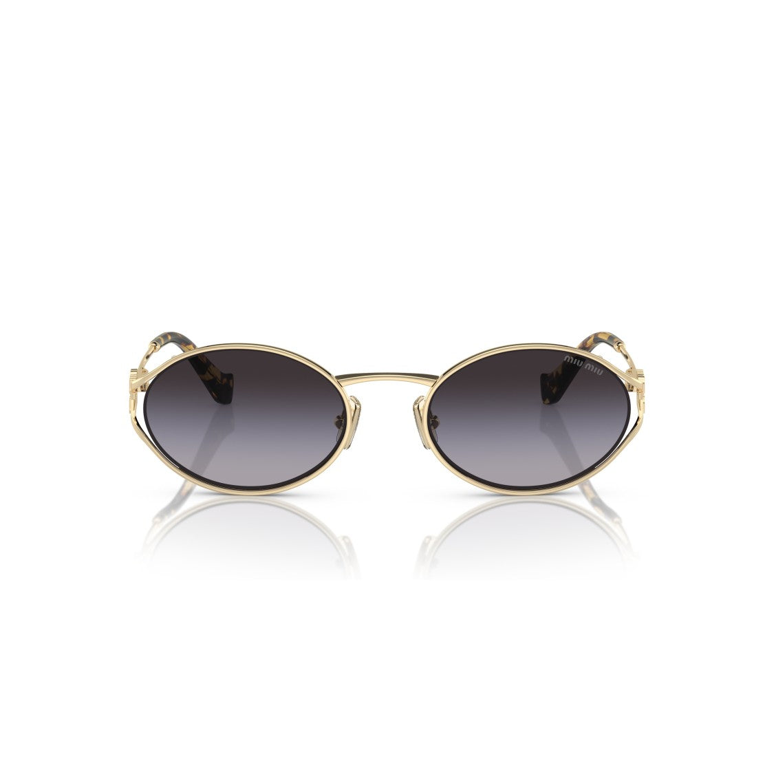 Miu Miu Oval-Shaped Gold Metal Frame Sunglasses With Tortoiseshell Temple Tips