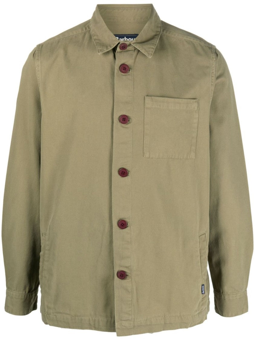 Barbour Olive Green Cotton Shirt With Classic Collar