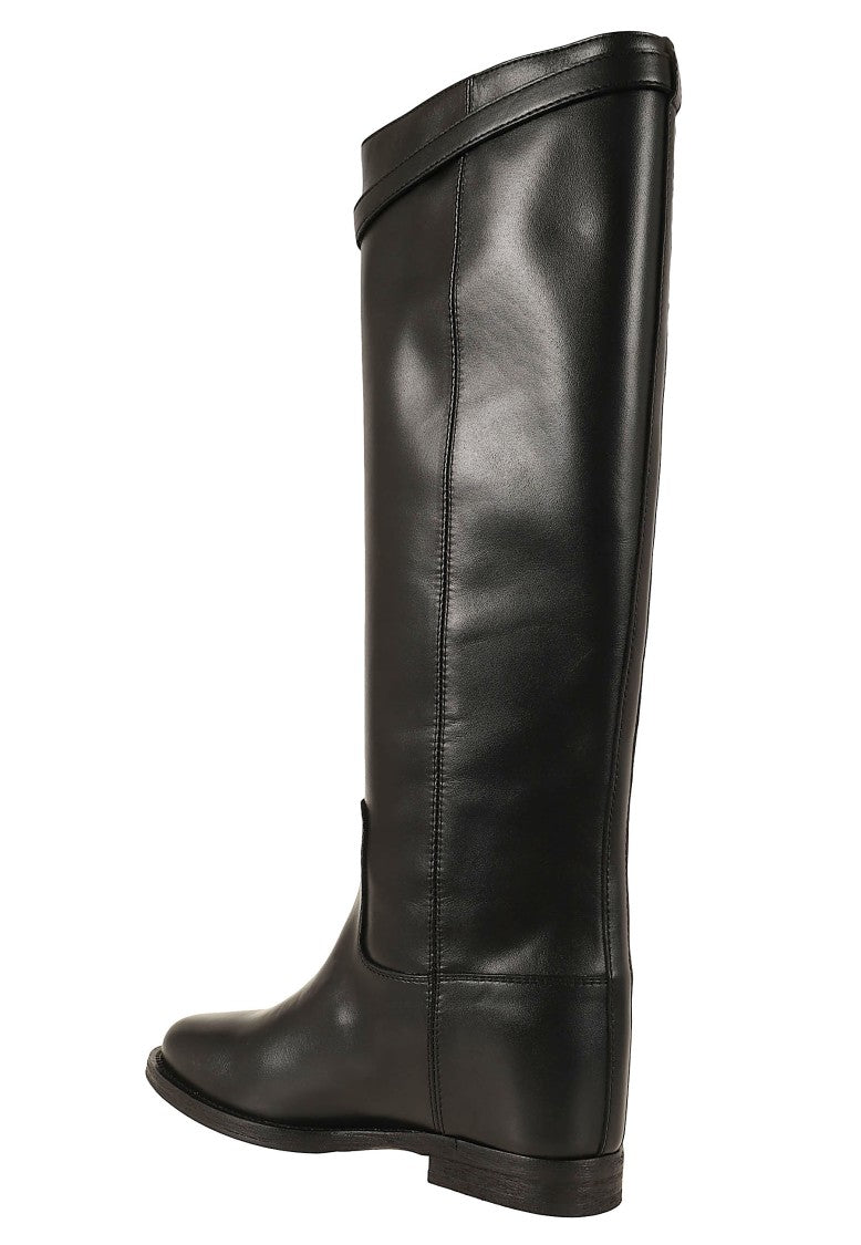 Via Roma 15 Black New Con Luc Leather Tall Riding Boots