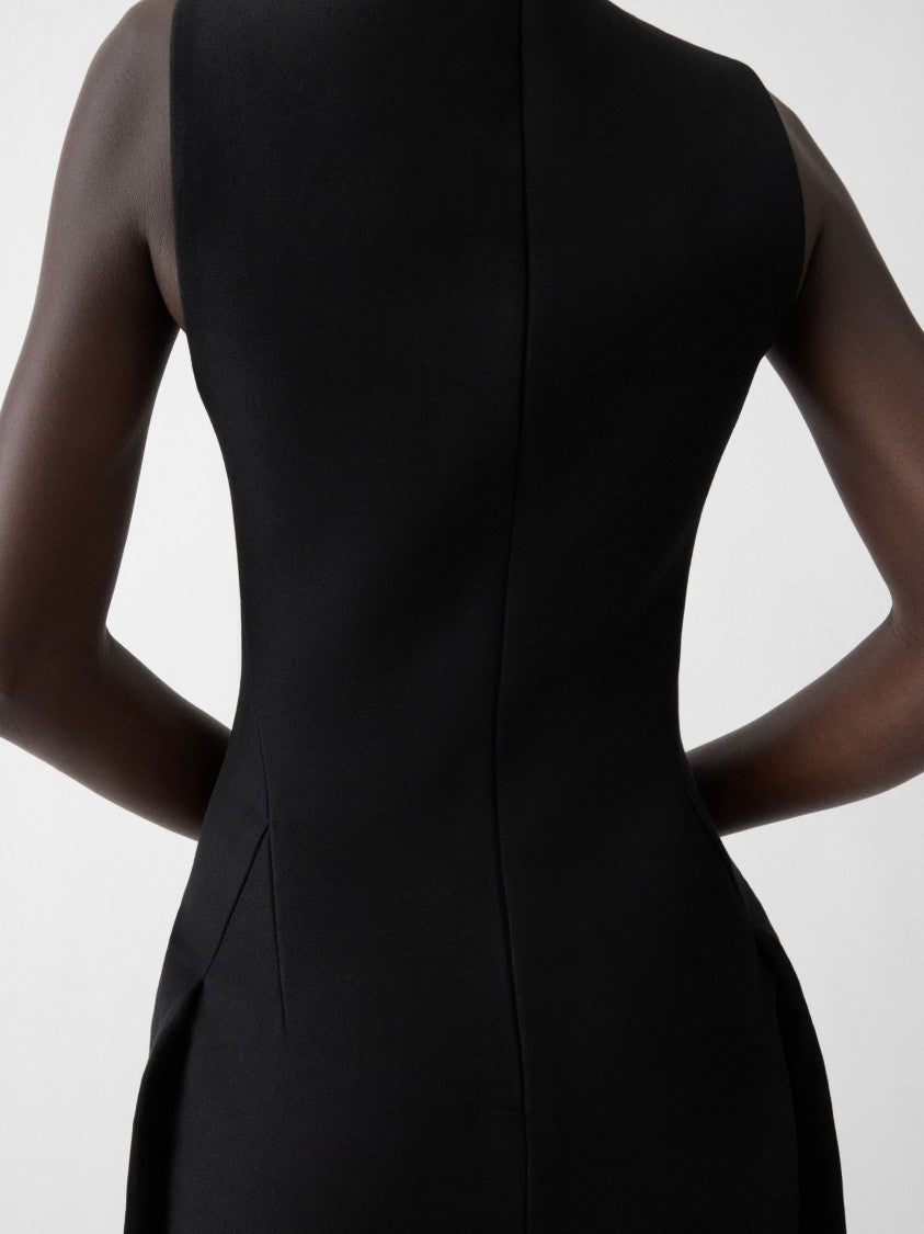 Jacquemus Black Fitted Pleated Apron Midi Dress