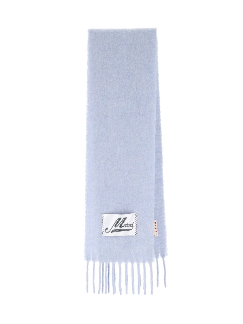 Marni Light Blue Alpaca Blend Fringed Scarf