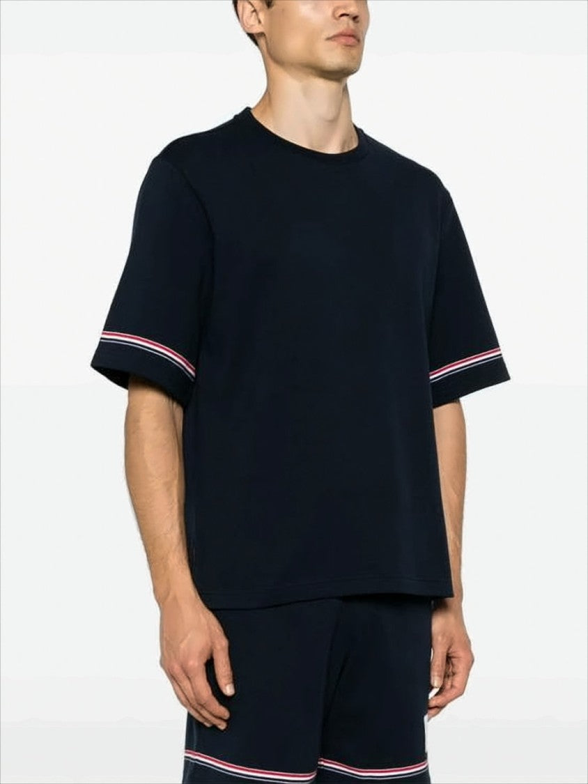 Thom Browne Relaxed Fit Short-Sleeve T-Shirt With Tricolor Accent And Patch