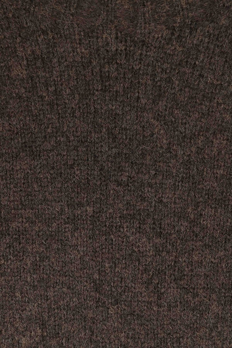Roberto Collina Crew-Neck 3/4-Sleeve Sweater In Rich Brown With Ribbed Cuffs